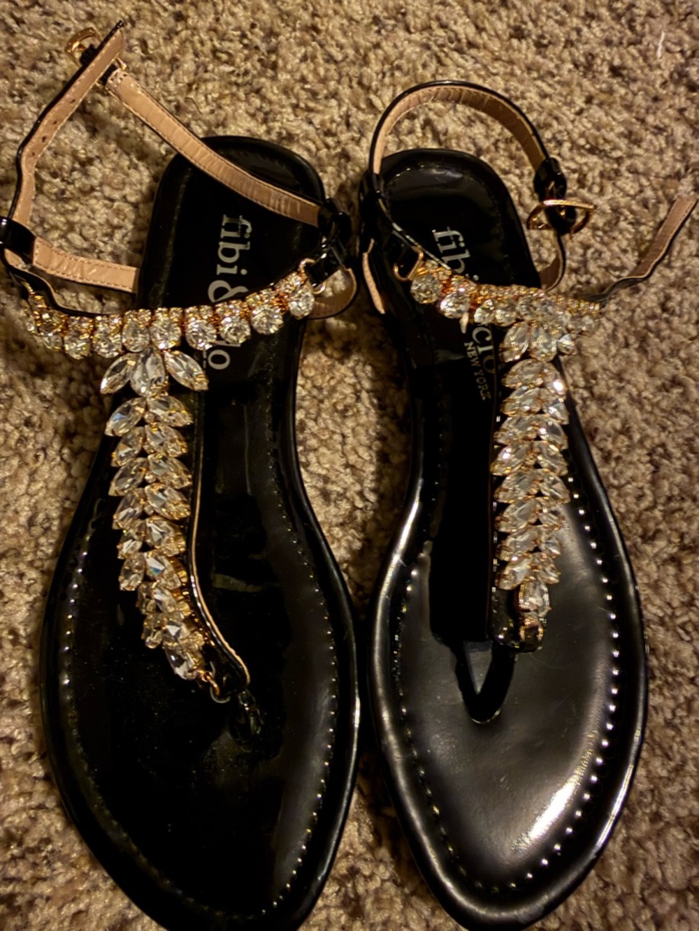Black Jewel T-Strap Sandals